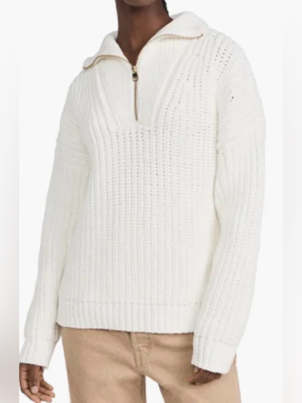 Varley Natalia Half-Zip Ribbed Knit Sweater White Size Medium